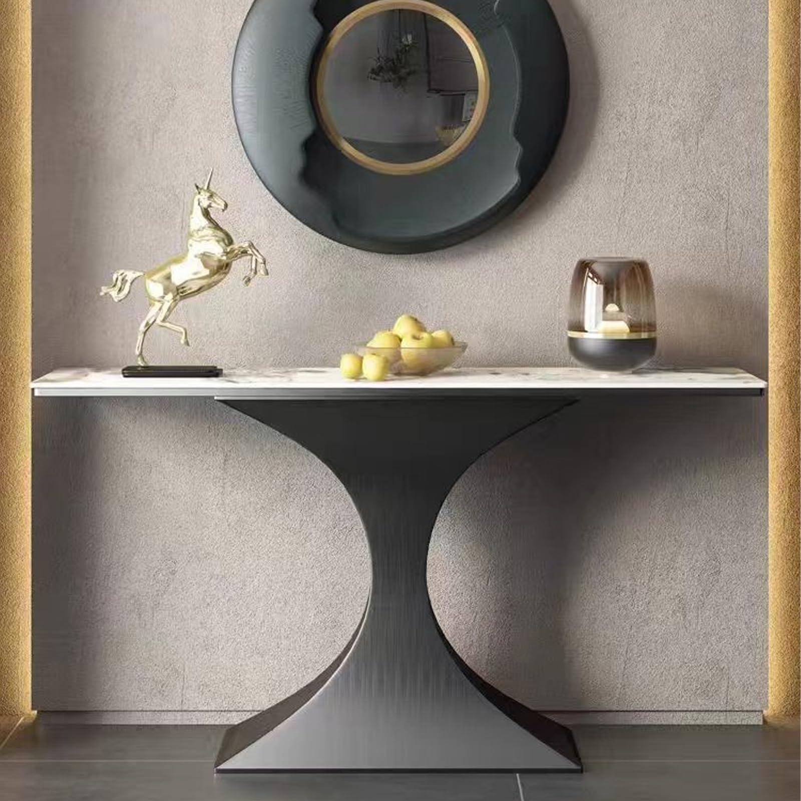 Consolle con Piano in Marmo Stretta, Tavolo Consolle Ingresso Moderna, Piccola Dietro Un Divano Moderno Ideale per Corridoi(Black,120cm/47.2in)