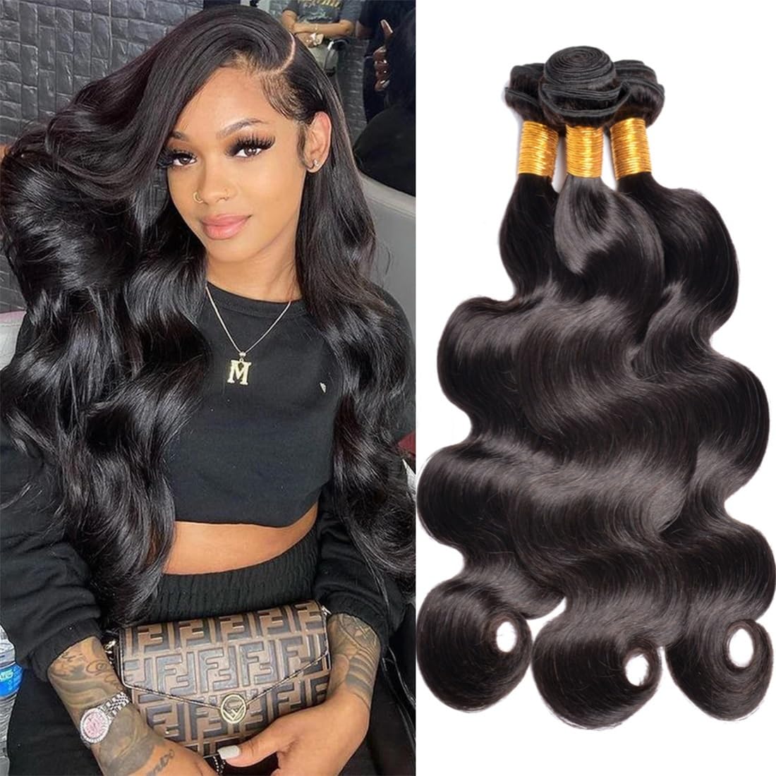 Body Wave Human Hair 3 Bundles 16 18 20 inch MSGEM Brazilian Body Wave 100% Unprocessed 12A Virgin Human Hair Weave Extensions for Black Women Natural Color Can Be Dyed and Bleached