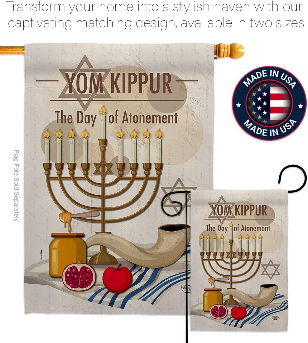 Yom Kippur Garden Flag - Set Dowel Religious the Day of Atonement in Judaism Repentance Prayer - House Decoration Banner Small Yard Gift Double-Sided Made USA 13 X 18.5