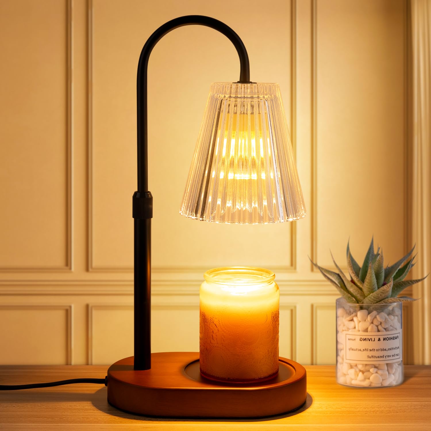 Transparent Candle Warmer Lamp with Timer Dimmer Adjustable Height Electric Wax Melter for Jar Candles Flameless Heater with 2 Bulbs Home Decor Gift for Women Mum Christmas Birthday Housewarming
