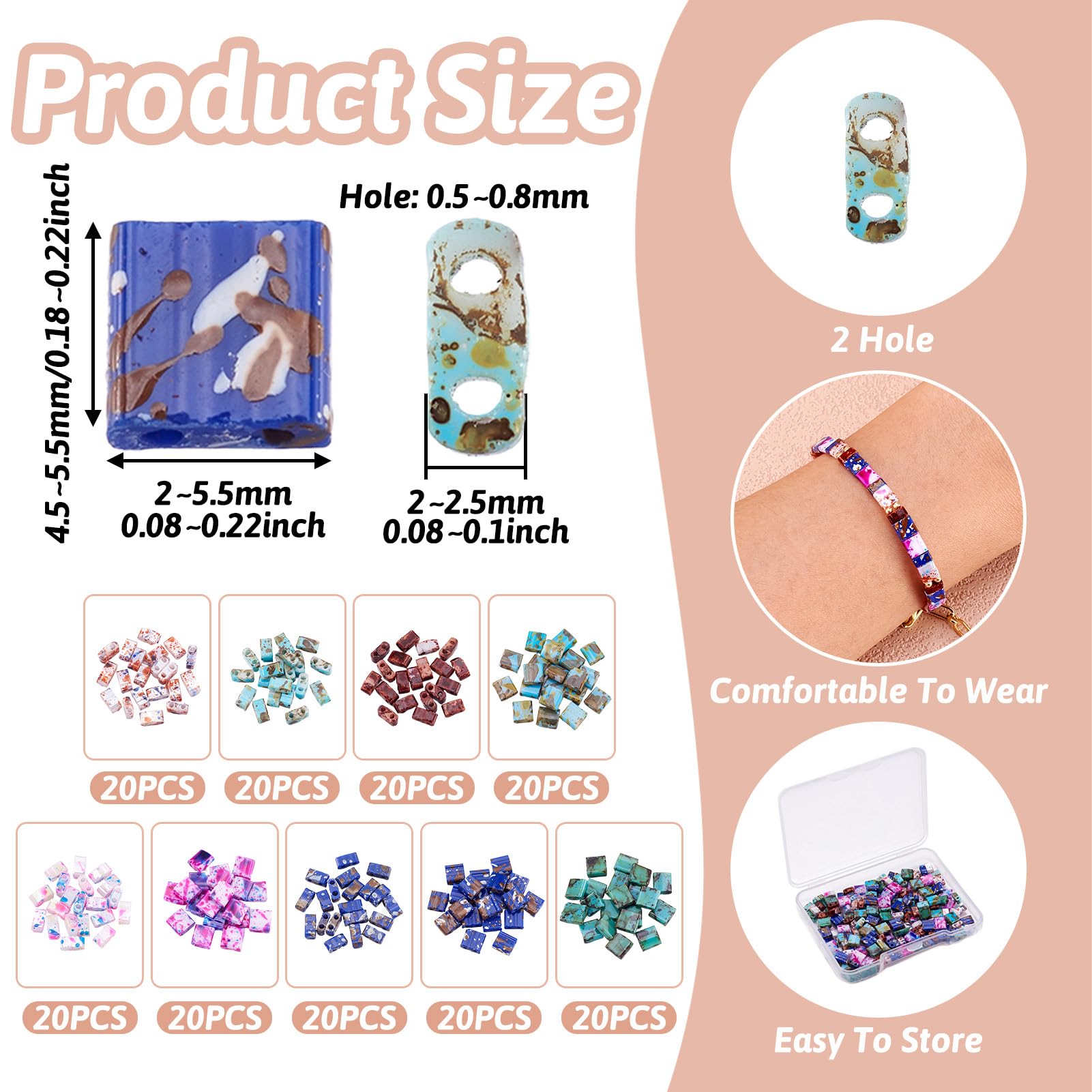 Craftdady 180pcs 2-Hole Glass Seed Beads: Multicolor, Rectangular & Square, 9 Colors, Antique Style, 2 Styles, Wide - Image 3