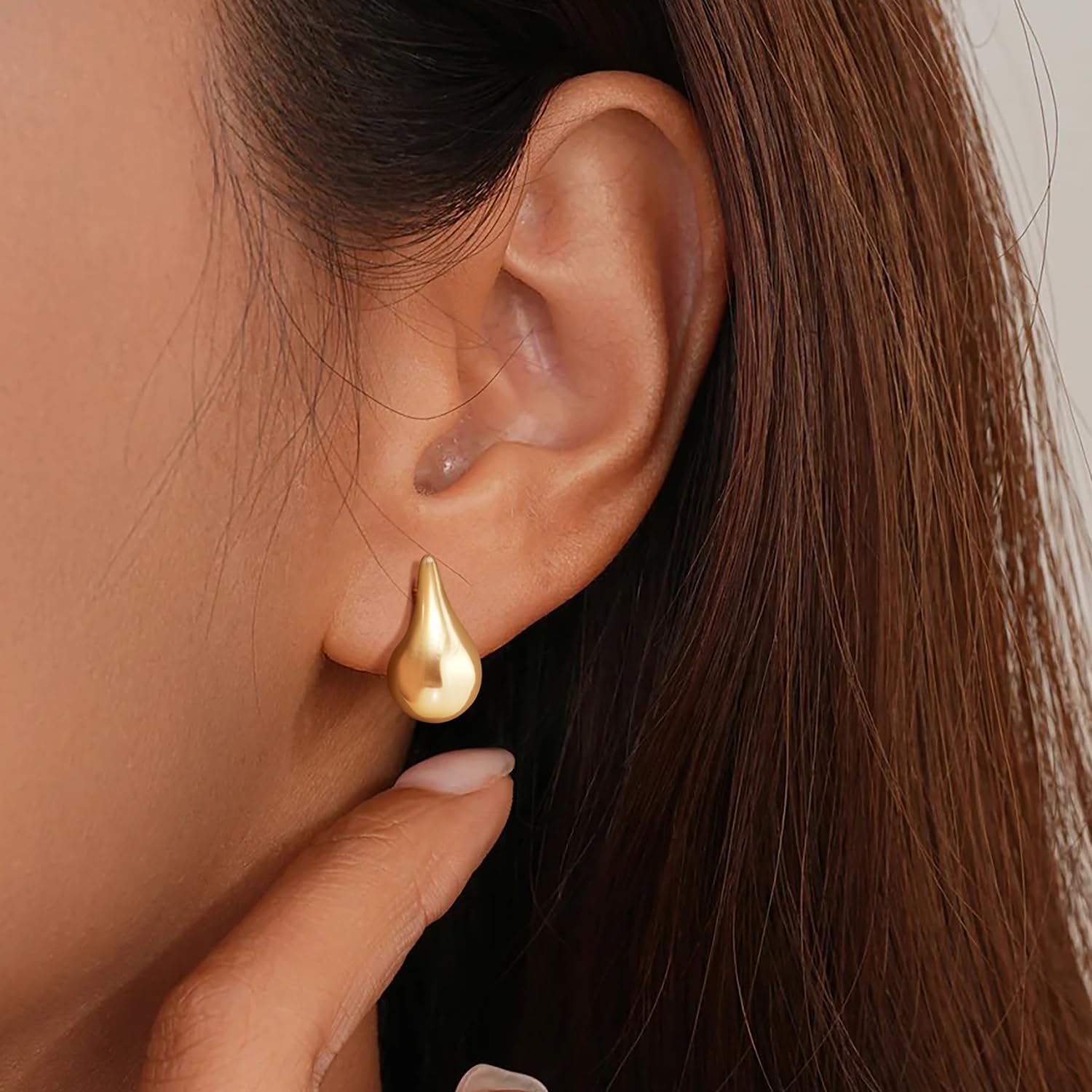 Gold Hoop Earrings for Women 14K Gold Studs Earrings for Women Teardrop Earring for Womens Brilliant Luster and Exquisite Design Chunky Hoop Dangle Drop Stud Earring for Womens 18mm - Image 5