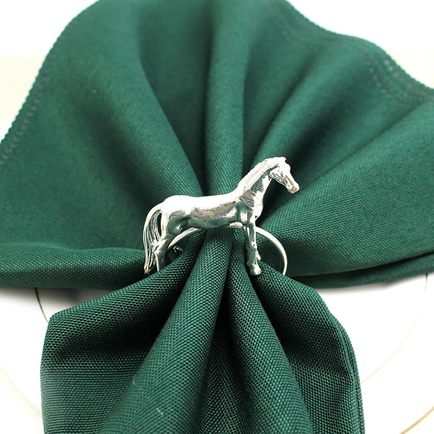 12PCS Brass Horse Napkin Rings, Horse Napkin Rings, Gold Western Equestrian Napkin Buckle,Suitable for Christmas, Thanksgiving, Banquet, Party Table Decorations (Silver)