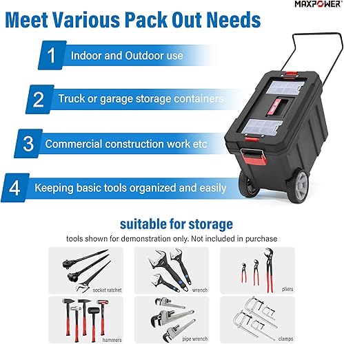 Miniatura 5 de MAXPOWER Caja de herramientas rodante con rueda, capacidad de almacenamiento de 8 galones, caja de herramientas profunda, cierres con llave, bandeja