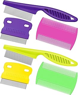 6 Pieces Pet Lice Combs Dog Grooming Flea Comb Cat Tear Stain Comb for Removal Dandruff, Hair Stain, Nit (Pink, Green, Pur...
