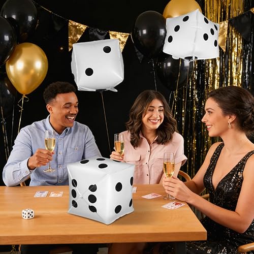 Miniatura 9 de SAFIGLE Globo de papel de aluminio para dados de 7 pulgadas, cubo de película de aluminio, decoración de fiesta temática de juegos, noche, accesorio