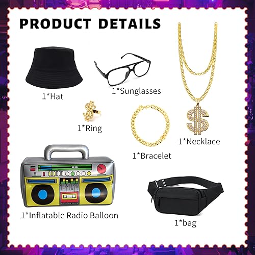 Miniatura 3 de Deaboat Chándal de los años 80 para hombre, traje retro rompevientos de los años 90 para hombre, ropa deportiva, hip hop, discoteca, disfraz