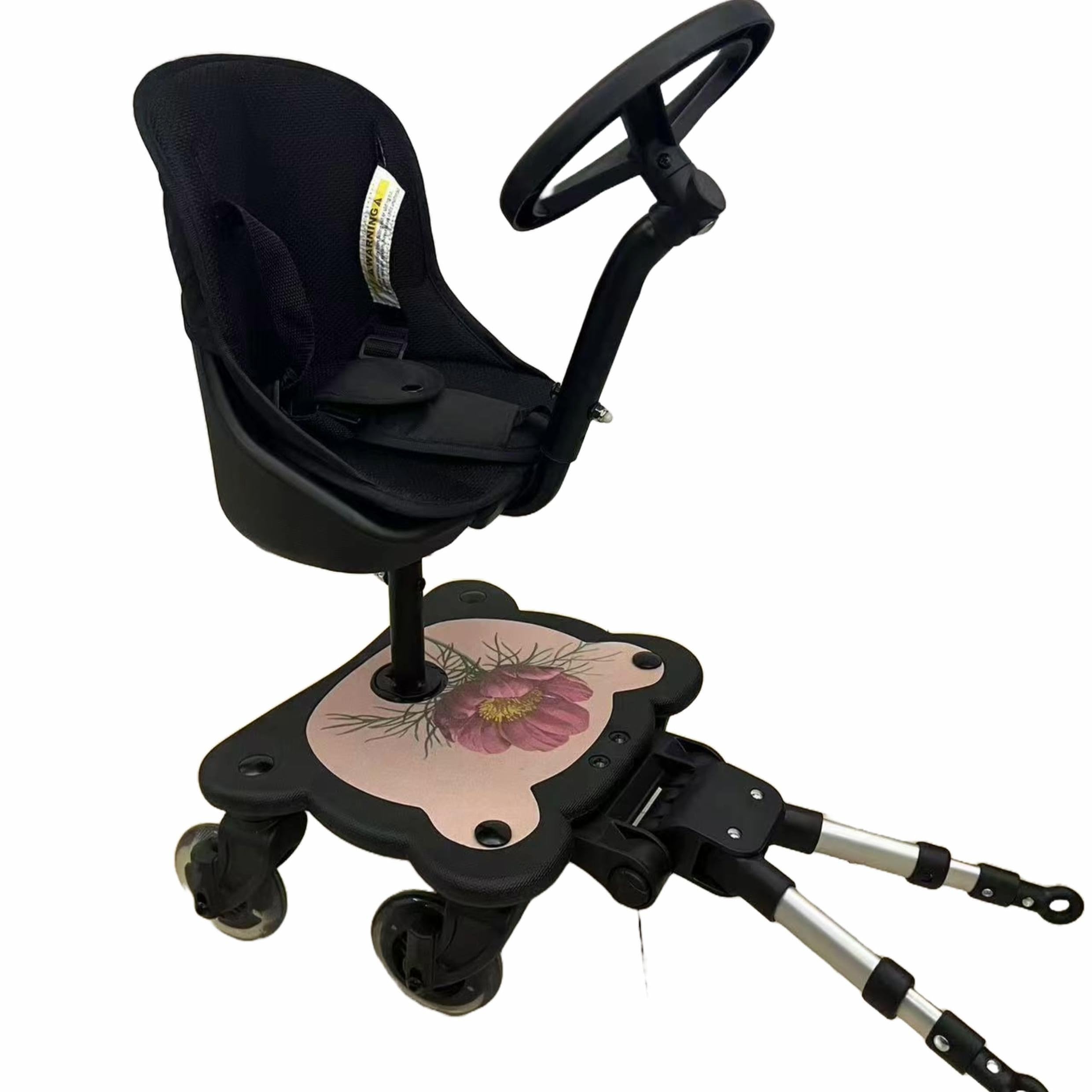 Roma X RHS Planche universelle pour poussette 4 Rider avec siège - Roues à LED, siège à motifs, s'adapte à 99% des landaus, pour enfants de 1 à 6 ans (25 kg), design à 4 roues, roue jouet, assise ou