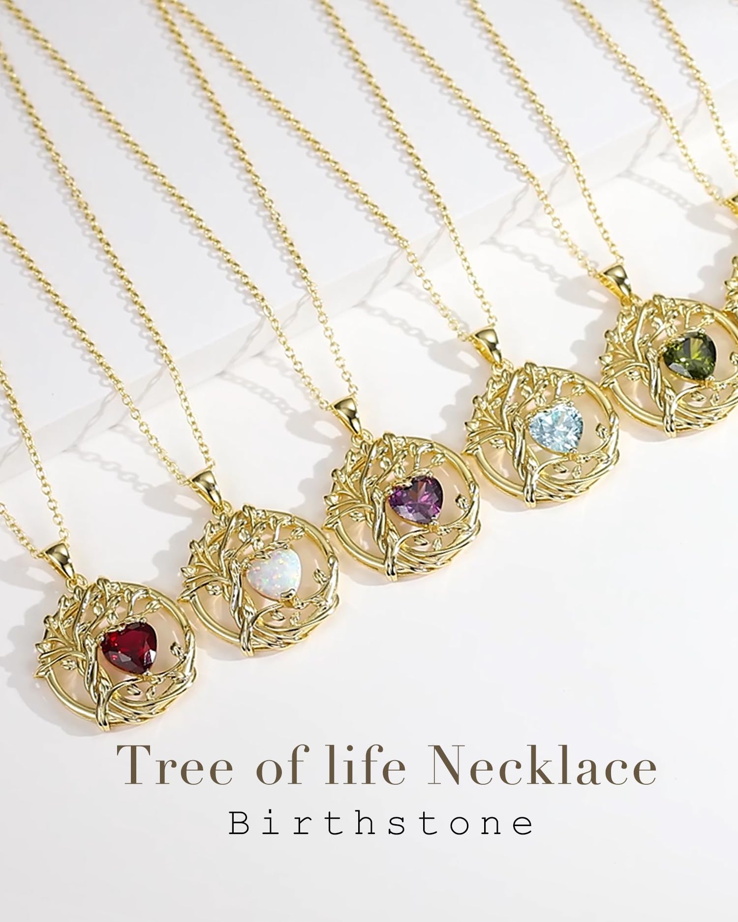 FANCIME Tree of Life Baum des Lebens Geburtstein Halskette Sterling Silber Anhänger Geburtstein Kette Edelstein Jahrestag Geburtstag Schmuck Weihnachten Geschenke für Damen Mama Ihre Frau