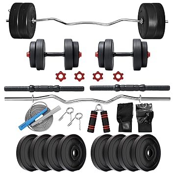 Home Gym Set, 16kg to 30kg PVC Weight Plates, 3 ft Curl Ez Rod, Pair of Dumbbells Rod, Gym Equipment for Men & Women (16KG COMBO SET)