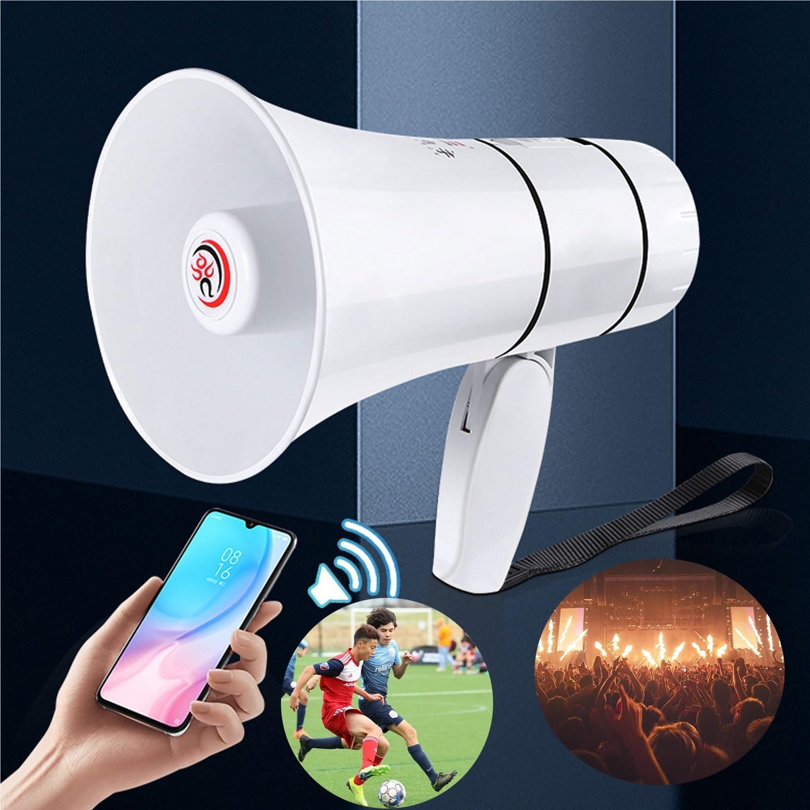 Megafono Ricaricabile da 20 W con Sirena, Registrazione e Riproduzione su Disco U - Suono Forte per attività all'aperto, Allenatori e Guida per Eventi