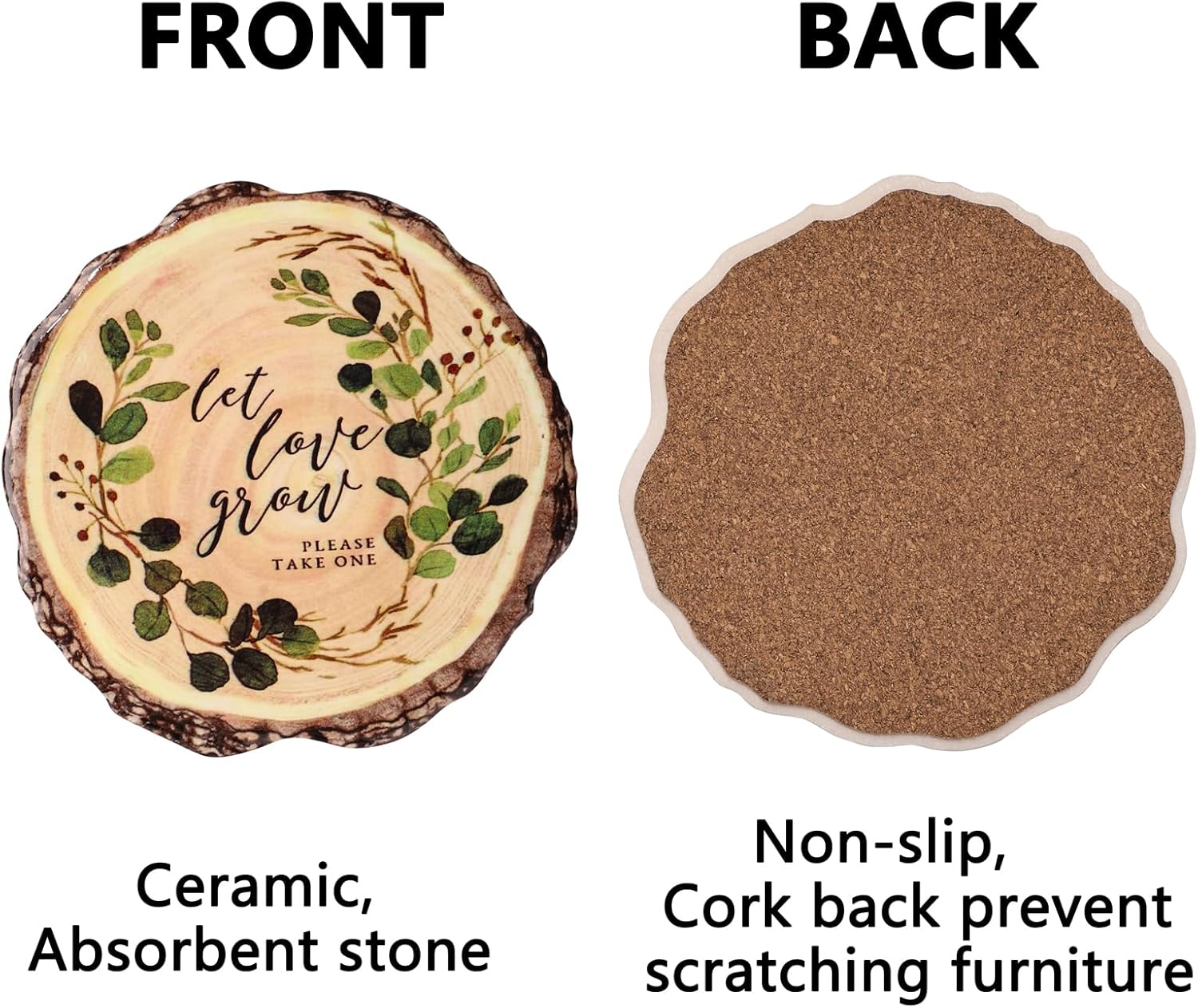 Ceramic Coasters Set of 6,Absorbent Coasters with Holder,Drink Coasters for Home Bar Kitchen Outdoor 4.32 Inches - Image 4