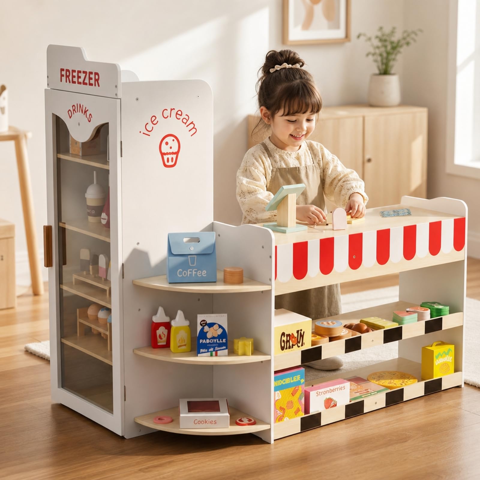 Gralara Farbig Spielzeugladen mit Kühlschrank Multifunktional, kaufladen, Kaufladen, für,