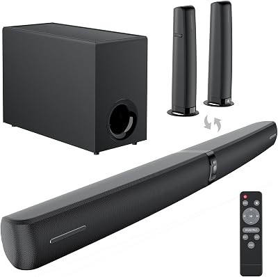 Soundbar mit Subwoofer für TV Geräte, 2-in-1 abnehmbare Sound bar, 120W, kräftiger Bass, 3 Modi, kompatibel mit Bluetooth 5.3/ARC/Opt/AUX für TV, PC, Gaming, Beamer 1 Pcs (Schwarz)