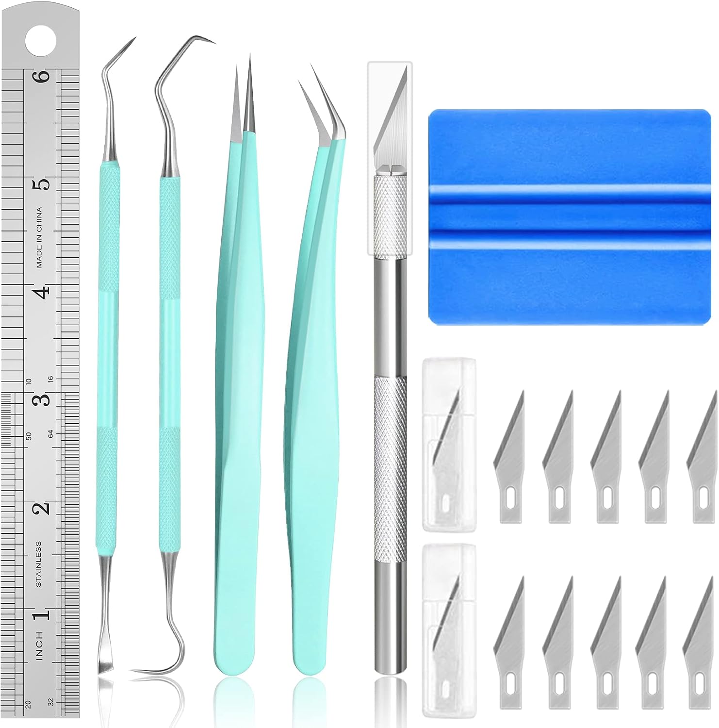 17PACK Weeding Craft Tool Weeding Tool Kit Upgrade Stainless Steel Weeder Hook and Pick Vinyl Tools Kit for Silhouettes/Cameos/Lettering/Cutting/Splicing Green