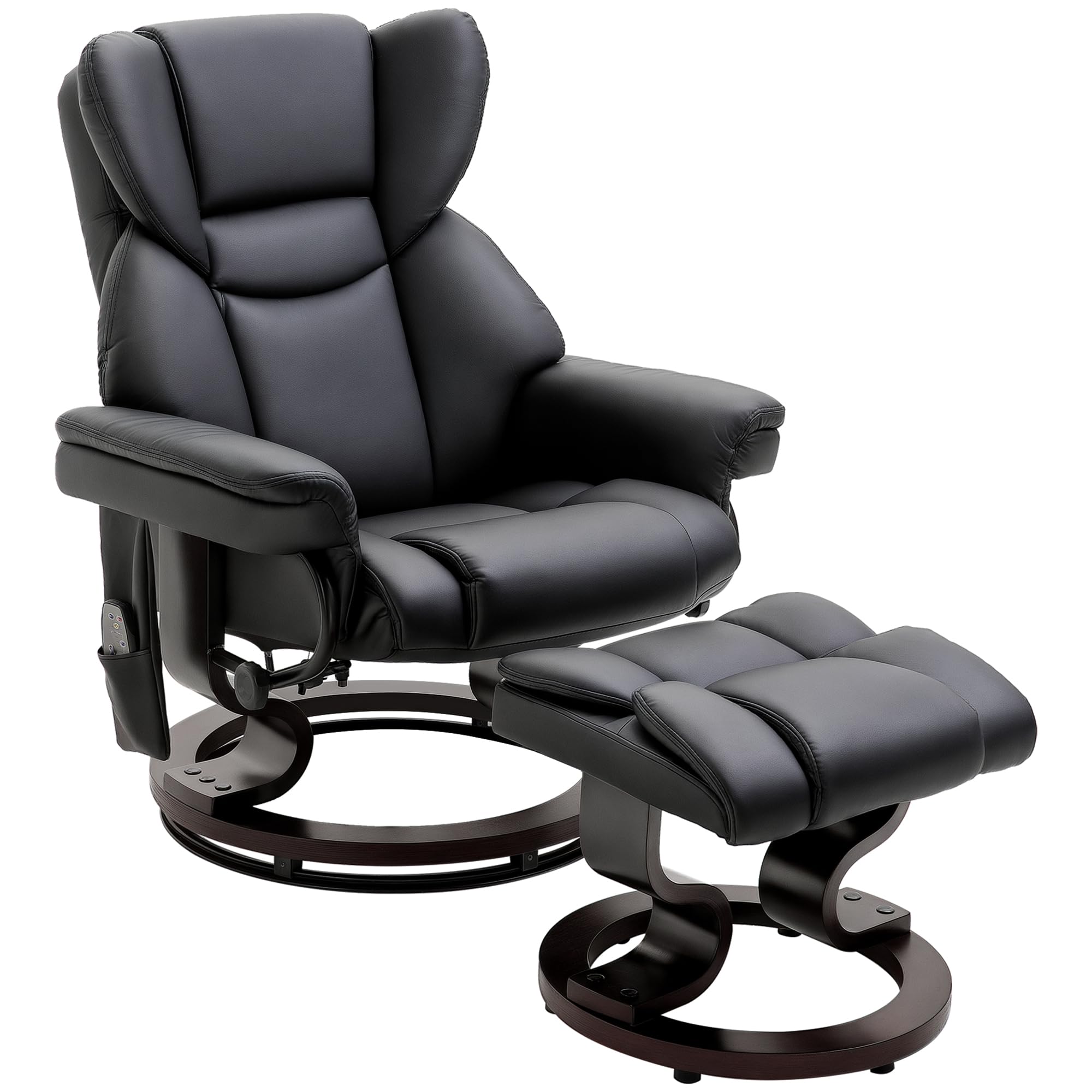 HOMCOM Relaxsessel mit Hocker, 360° drehbarer Massagesessel mit Liegefunktion, Kunstleder Schwarz