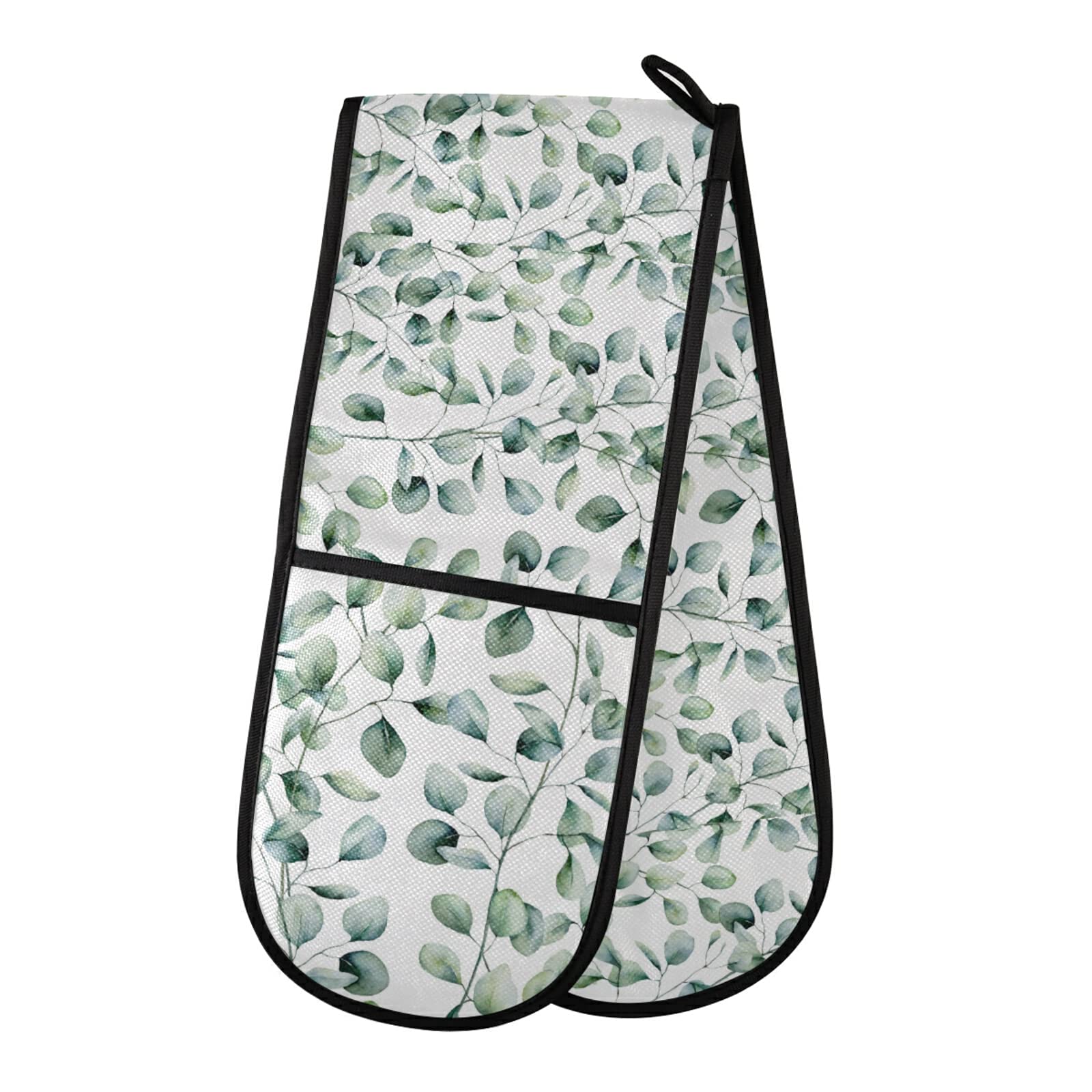 Poeticcity Multi 10 Seamless Watercolor Green Eucalyptus Branches With Leaves Double Oven Mitt Gloves Extra Long Potholder High Heat Resistant For Baking Cooking Baking Grilling Handling Hots Pans 35"X7"