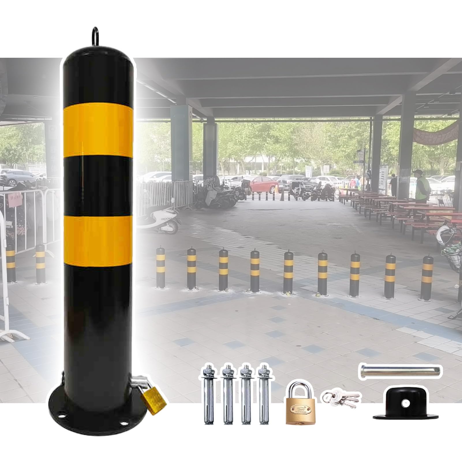 Generico Palo di Sicurezza Rimovibile e bloccabile per vialetto, delimitatore di Traffico da 75 cm, Cono di Segnalazione per Il Controllo della Folla e la Gestione delle strutture, Base Resistente in