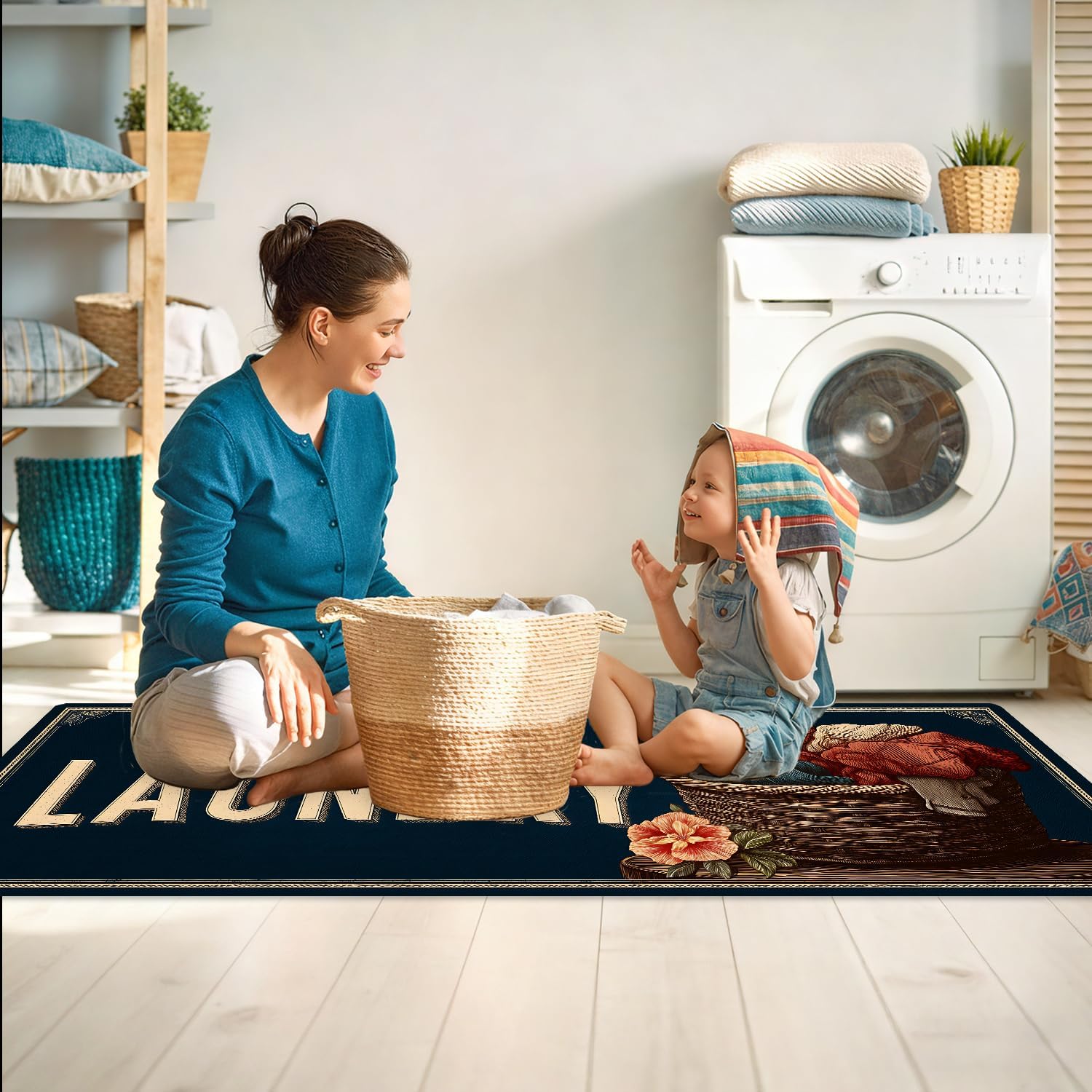 Runner Rug 20x47 inch, Non-Slip Waterproof Laundry Room Rug,Spring Summer Holiday Kitchen Runner with Festive Designs,Indoor Decorative Mat for Home (Laundry, 20x47 inch)
