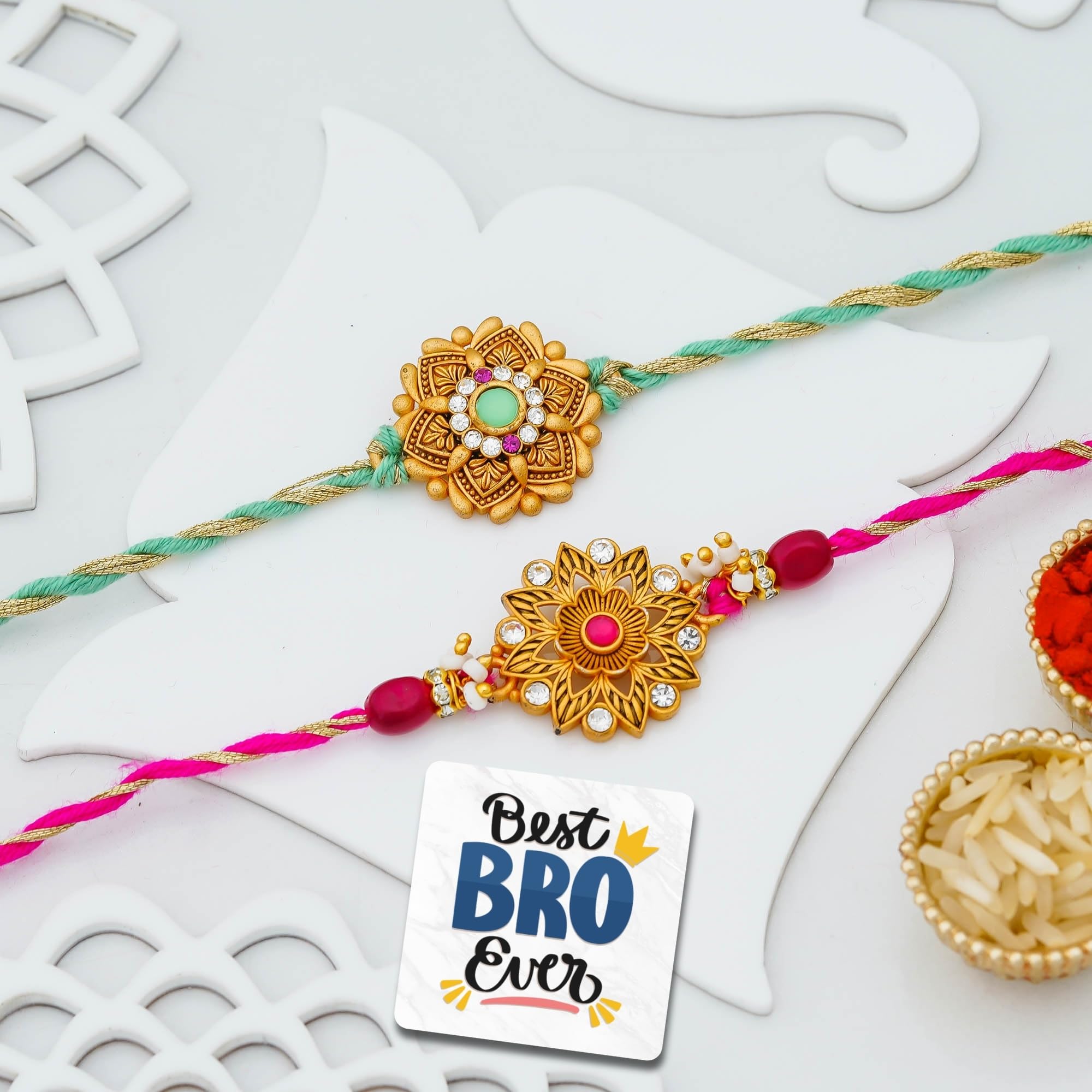 Diamond Rakhi Set - Best Bro Ever Gift -2