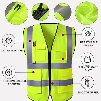 Custom Safety Vest for Men with Logo Pockets High Visibility Personalized Reflective Vests Women Construction Workwear