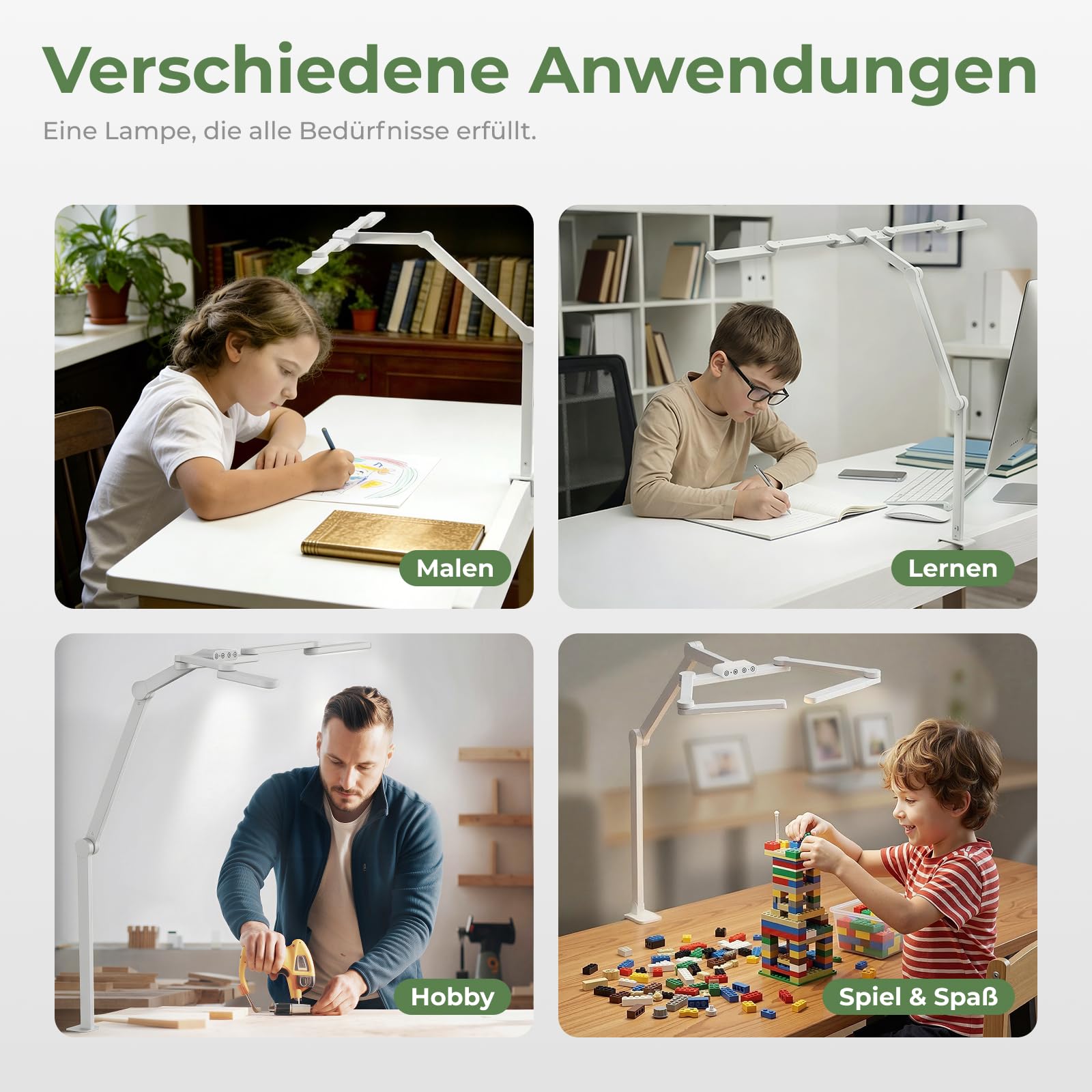HOKO LED Schreibtischlampe, dimmbare Doppelkopf Klemmleuchte mit 1300 lm, 3000-6000 K, hohem CRI, 1050 mm ausziehbar für Dual Monitor, Homeoffice und L-Schreibtisch