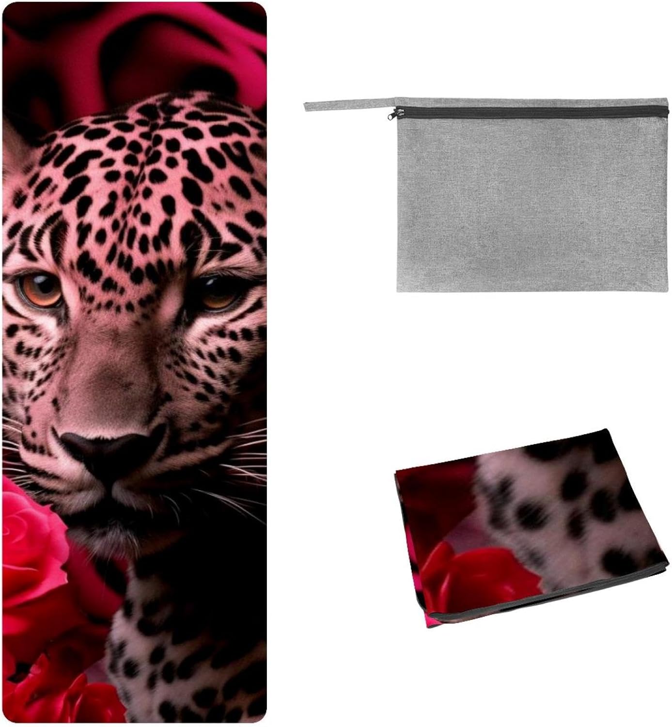 Yoga Towel, Leopard Rose Flower Non Slip Sweat Absorbent Hot Yoga Mat Towel for Hot Yoga, Pilates and Fitness - 72.8" x 26.8"
