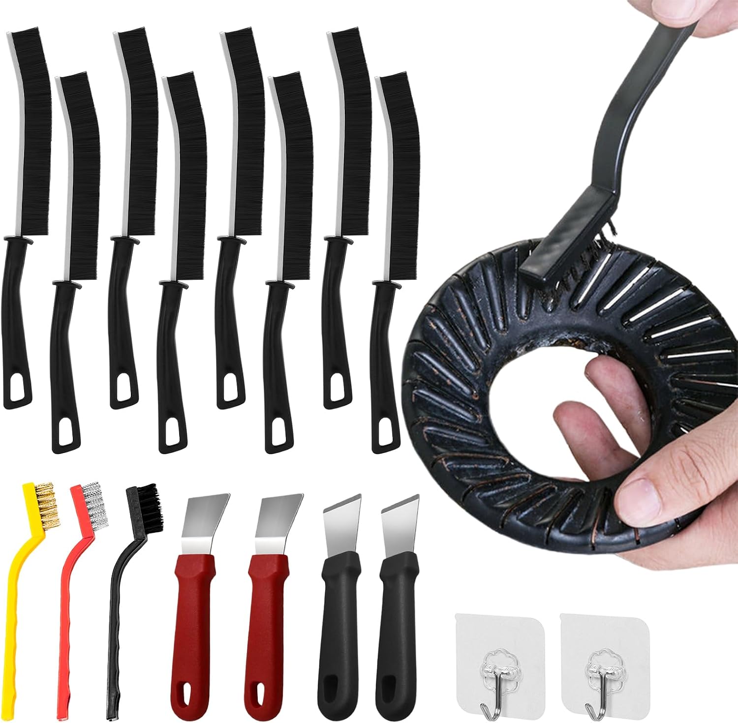 17pcs Crevice Cleaning Brush Set, Bristle Corner Cleaning Brush Set Household Use for Kitchen, Bathroom, Corner, Grout, Sink, Cup(Black) image 2