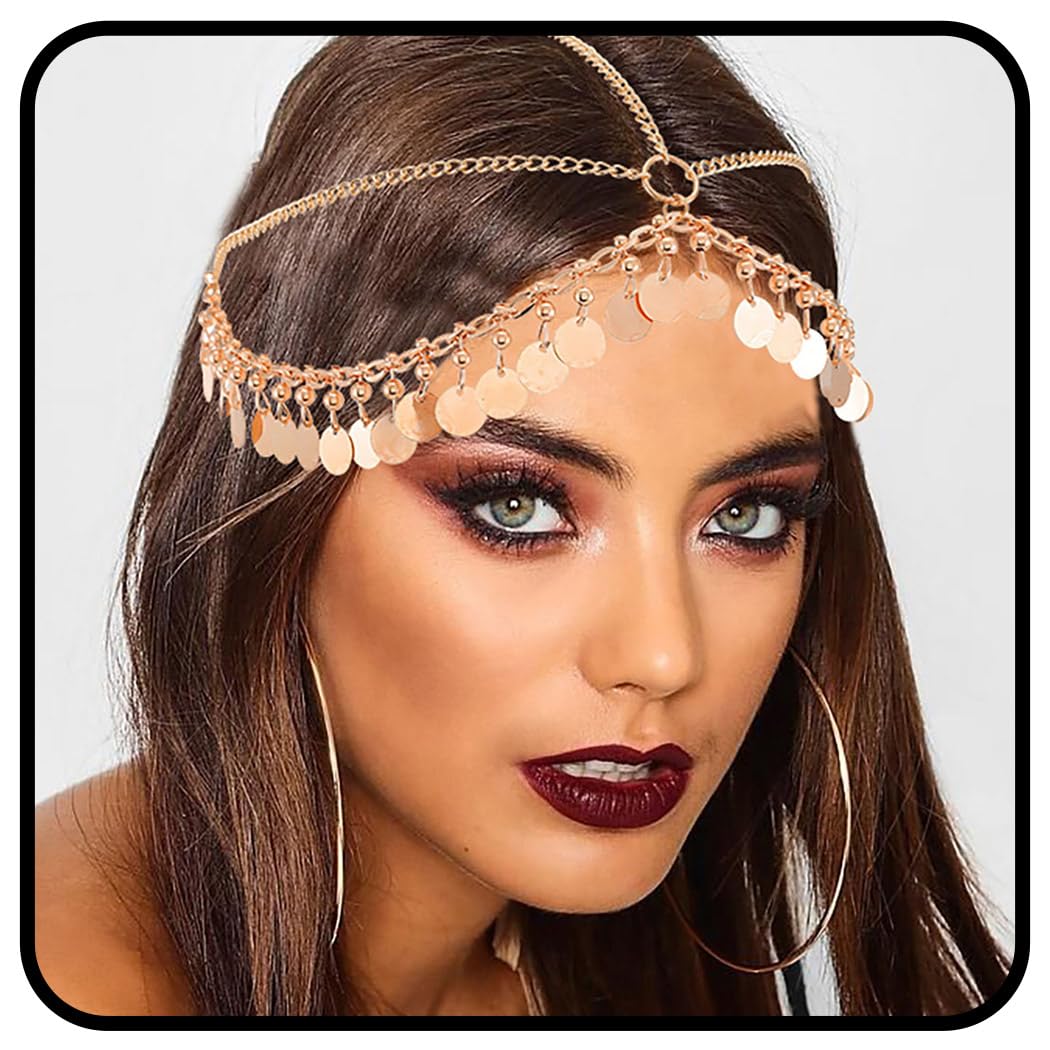 Zoestar Diadema bohemia con lentejuelas doradas, diadema para novia, accesorio para el pelo para fiestas para mujeres y niñas