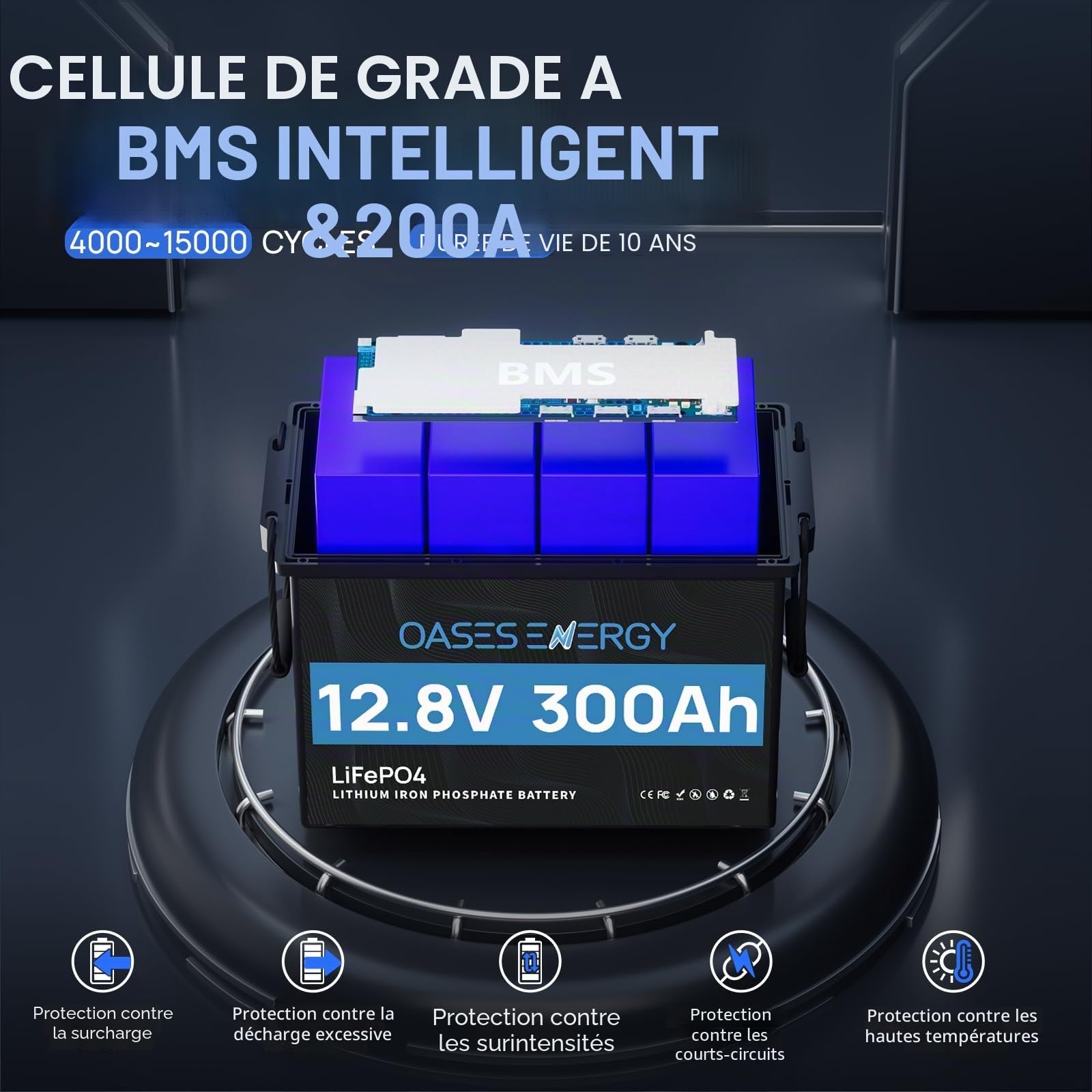 Batterie Lithium 12V 300Ah LiFePO4 Mini, Batterie lifepo4 avec 200A BMS Protection Basse température, 3840Wh 12V pour système Solaire, Camping-Car, pêche à la Ligne, caravanes