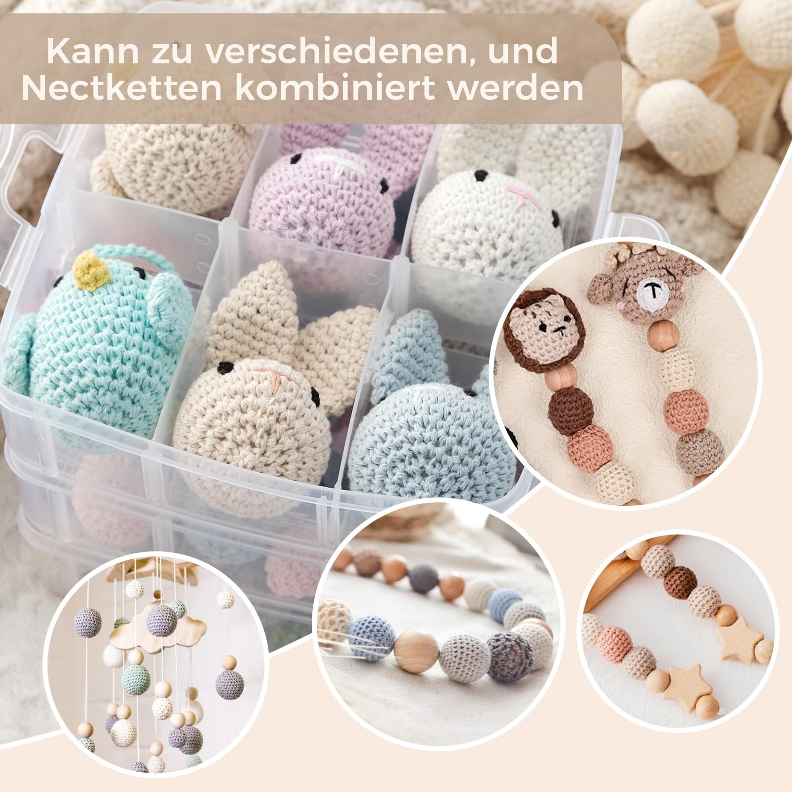 ARTREE Buchenholz Perlen Selber Machen, 82 Stück Beech Holzperlen Rund Holzkugeln mit Loch zum Auffädeln, Holzperle Holzringe Set, Holzperlen Holz Perlen für basteln DIY, DIY Bastelset