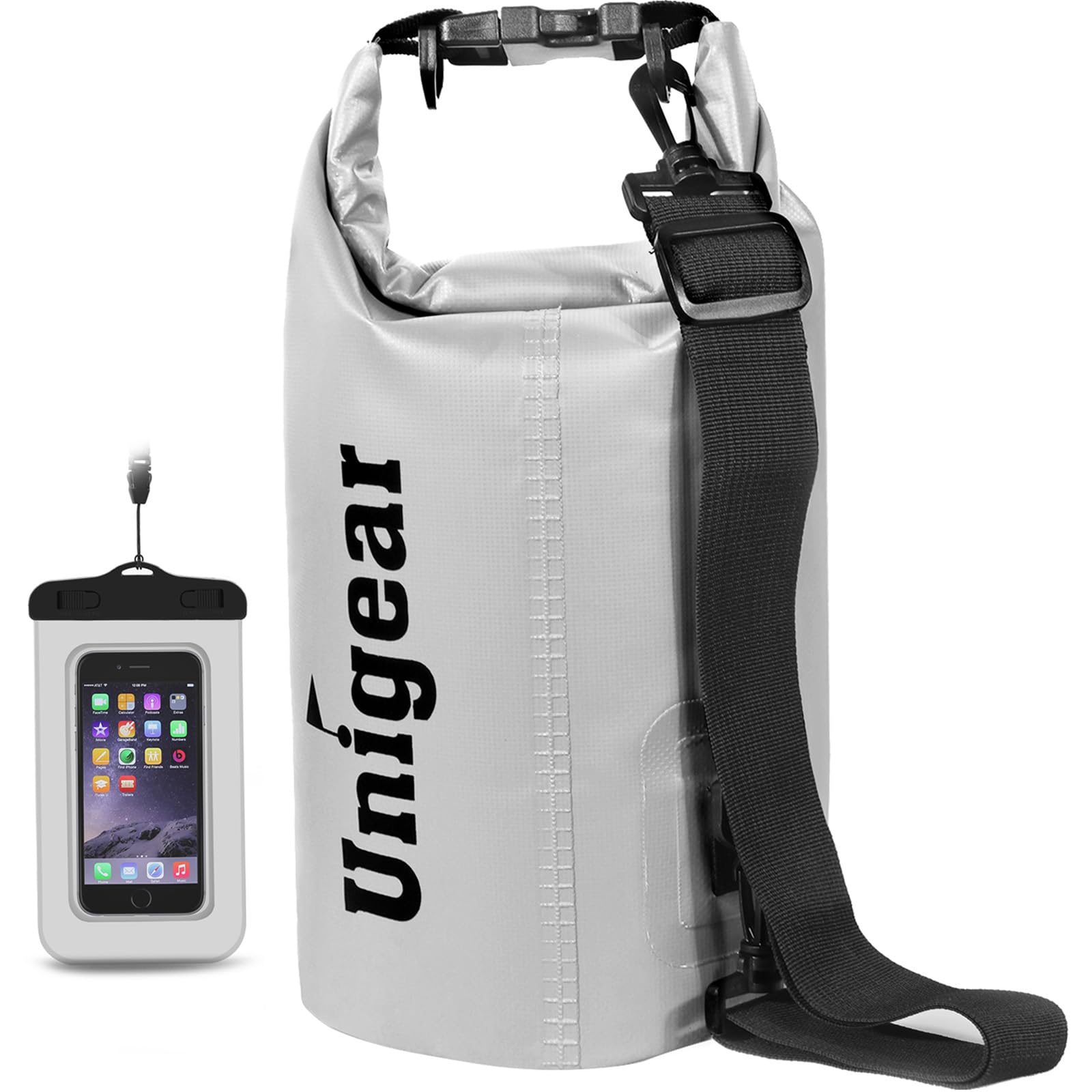 Unigear Dry Bag, 2L/5L/10L/20L/30L/40L/55L, wasserdichter Beutel wasserdichte Taschen Seesack Packsack mit Handytasche und Gurte für Boot und Kajak, Angeln, Rafting, Schwimmen, Camping und Snowboarden