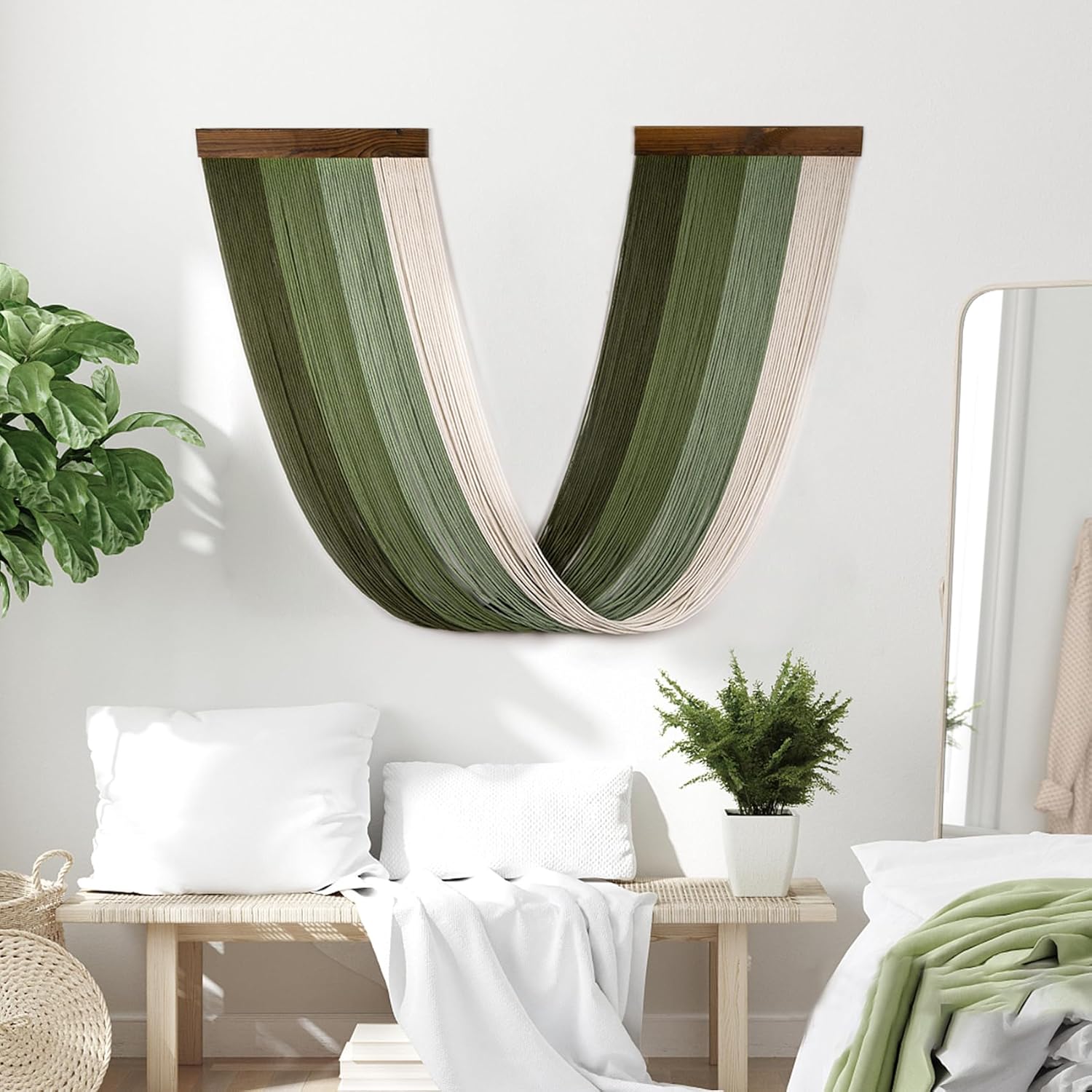 HVEST Large Macrame Wall Hanging Bohemian Tapestry Boho Home Decor, Green Tapestry Aesthetic Wall Decoration for Bedroom Living Room Apartment