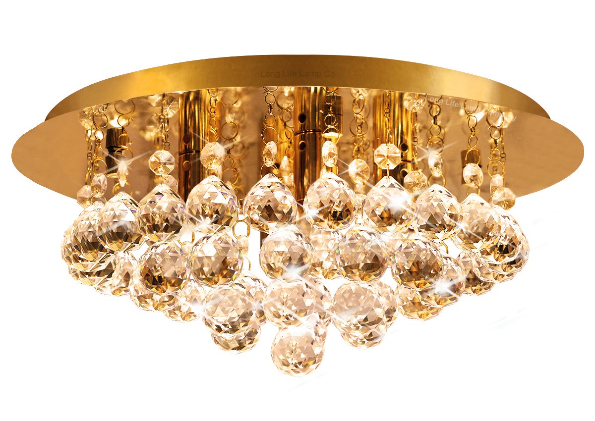 Long Life Lamp Company Gold Modern Round Chandelier Ceiling Light Crystal Droplets Base Stx50019-4G0