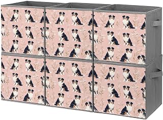 Australian Shepherd Floral Pink Storage Bins Foldable Closet Organizer Cube Storage Organizer with Handles 10.6 X 10.6 X 10.6 Inches