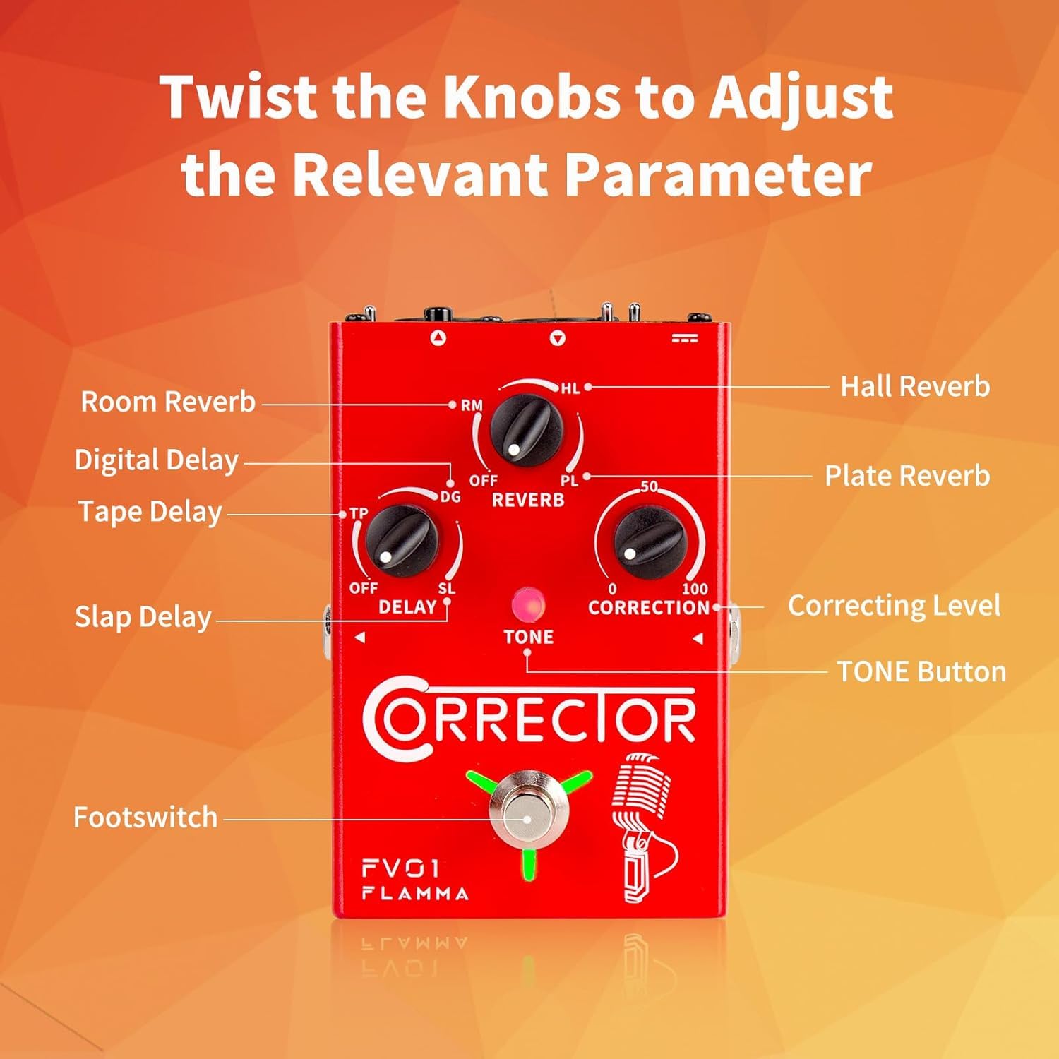Para FLAMMA FV01 - Procesador de efectos vocales con corrección de tono, pedal de voz, amplificador de micrófono para cantante en vivo, grabación en streaming con reverberación de retardo, tocar