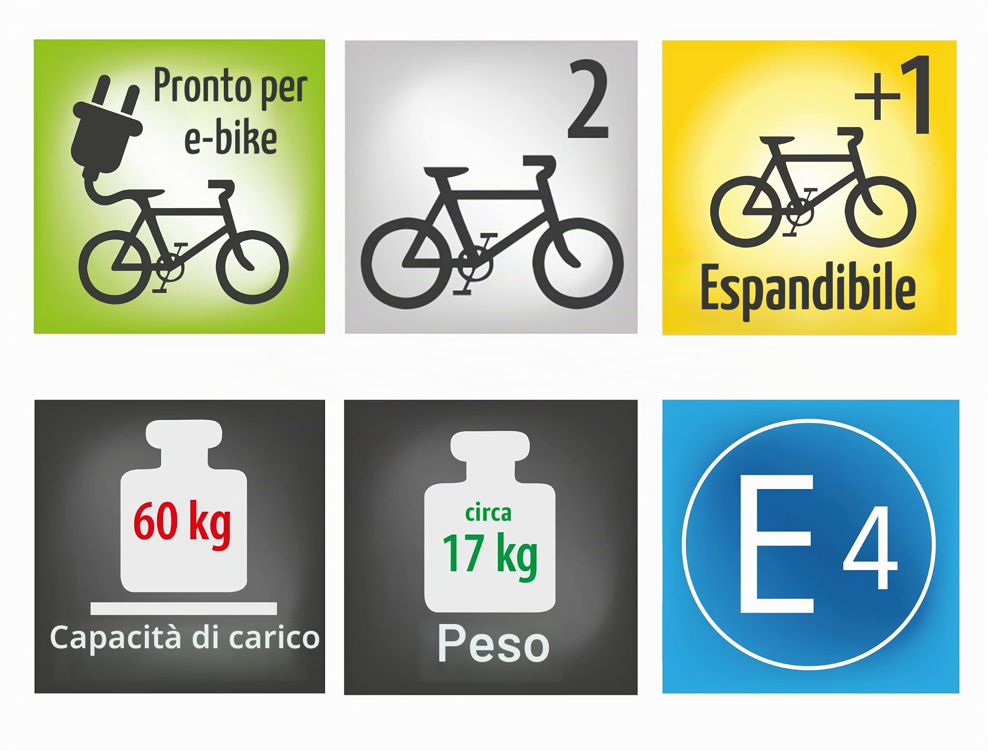 EUFAB Portabici 11510 JAKE, adatto per e-bike, parzialmente premontato, espandibile, protezione antifurto, per 2 biciclette, per gancio di rimorchio