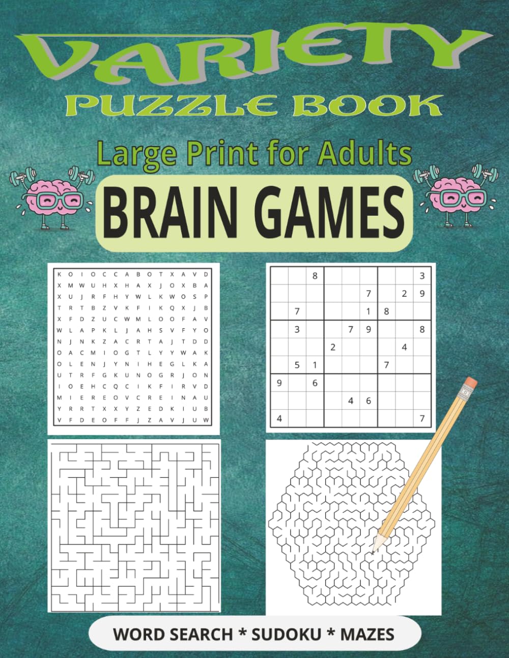Variety Puzzle Book: Word Searches, Mazes, Sudoku & More for Hours of Puzzle-Solving Fun with this 8.5 X 11 book.