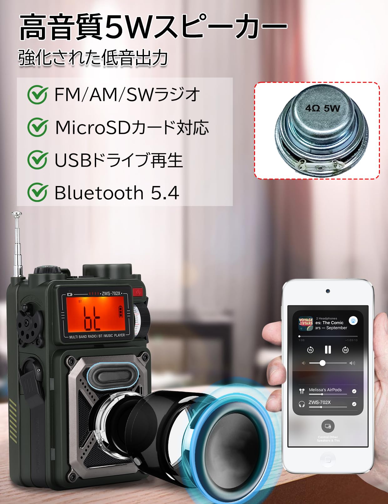 Amazon.co.jp: ZHIWHIS Bluetoothスピーカー 防災ラジオ FM/AM/短波