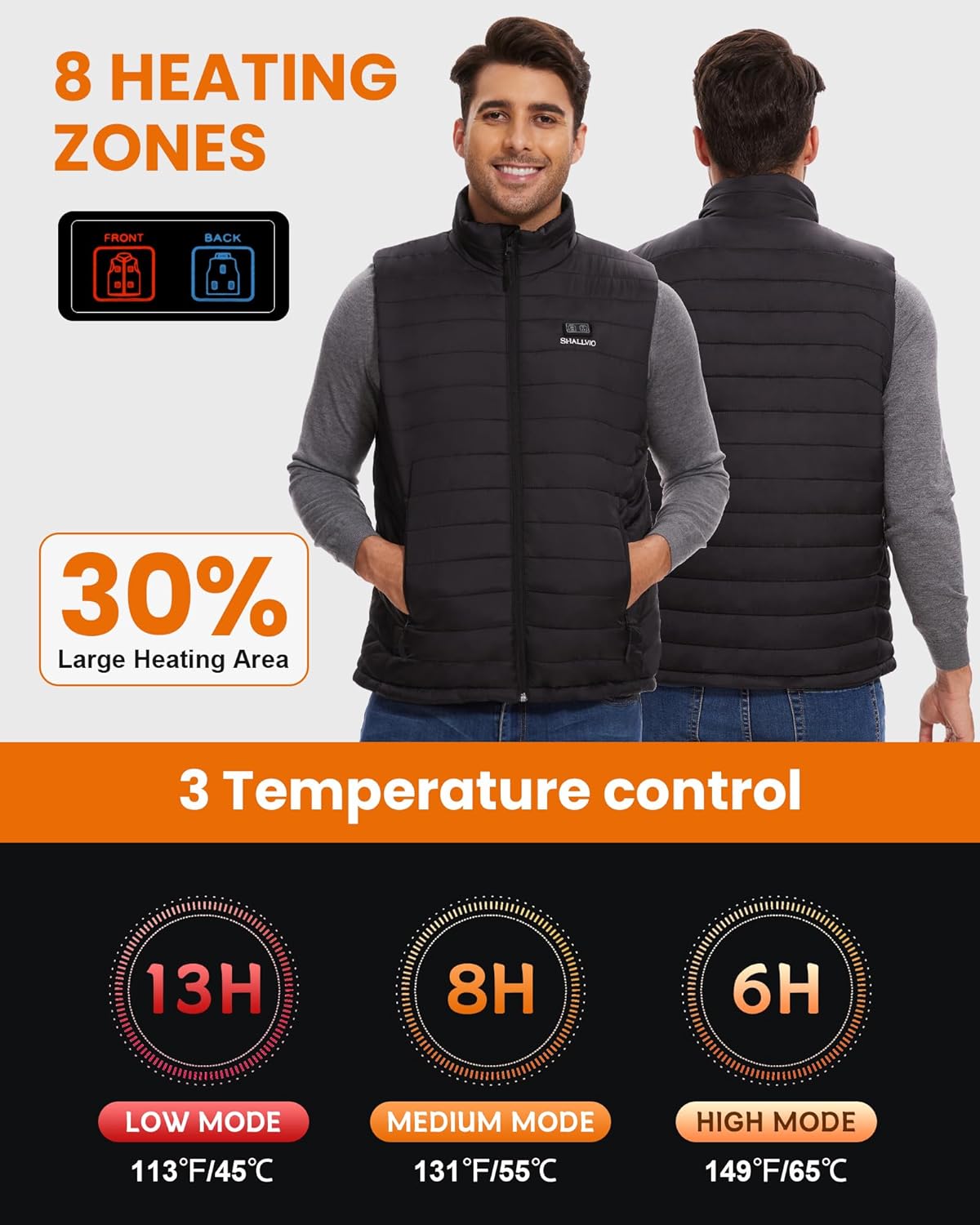 Men's Lightweight Heated Vest with 20000mAh 7.4V Battery Pack， Water-Resistant Electric Warming Heating Vest - Image 2