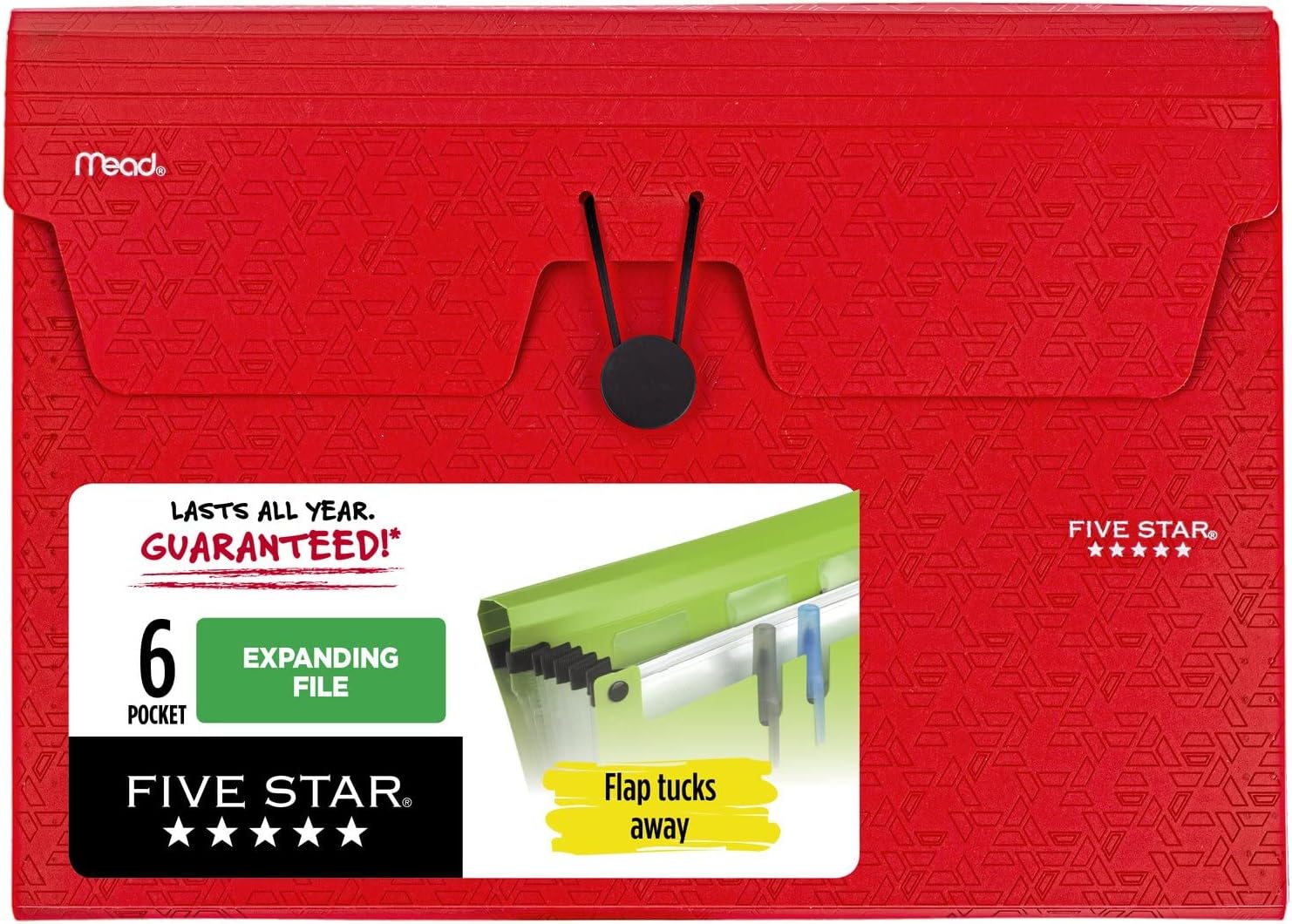 Five Star6 Pocket Expanding File Organizer, Plastic Expandable File Folders with Pockets and Tab Inserts, Holds 11" x 8-1/2", Bungee Closure, Fire Red (72387)