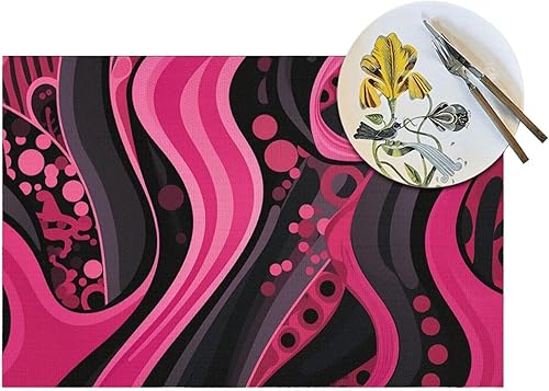 Miniatura 5 de 6 PCS PVC Placemats Set Place Mats Abstract Black and Pattern Non-Slip Weave Place Mats 12" x 18" Farmhouse Table Mat Set for Family Dinners Wedding