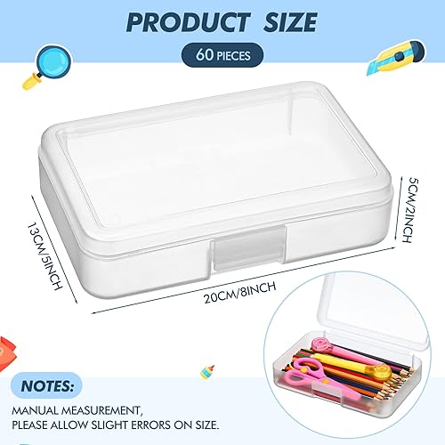 Miniatura 2 de Honoson 60 piezas de estuche de plástico duro a granel de 8 x 5 x 2 pulgadas, caja de lápices transparente, caja de almacenamiento de lápices