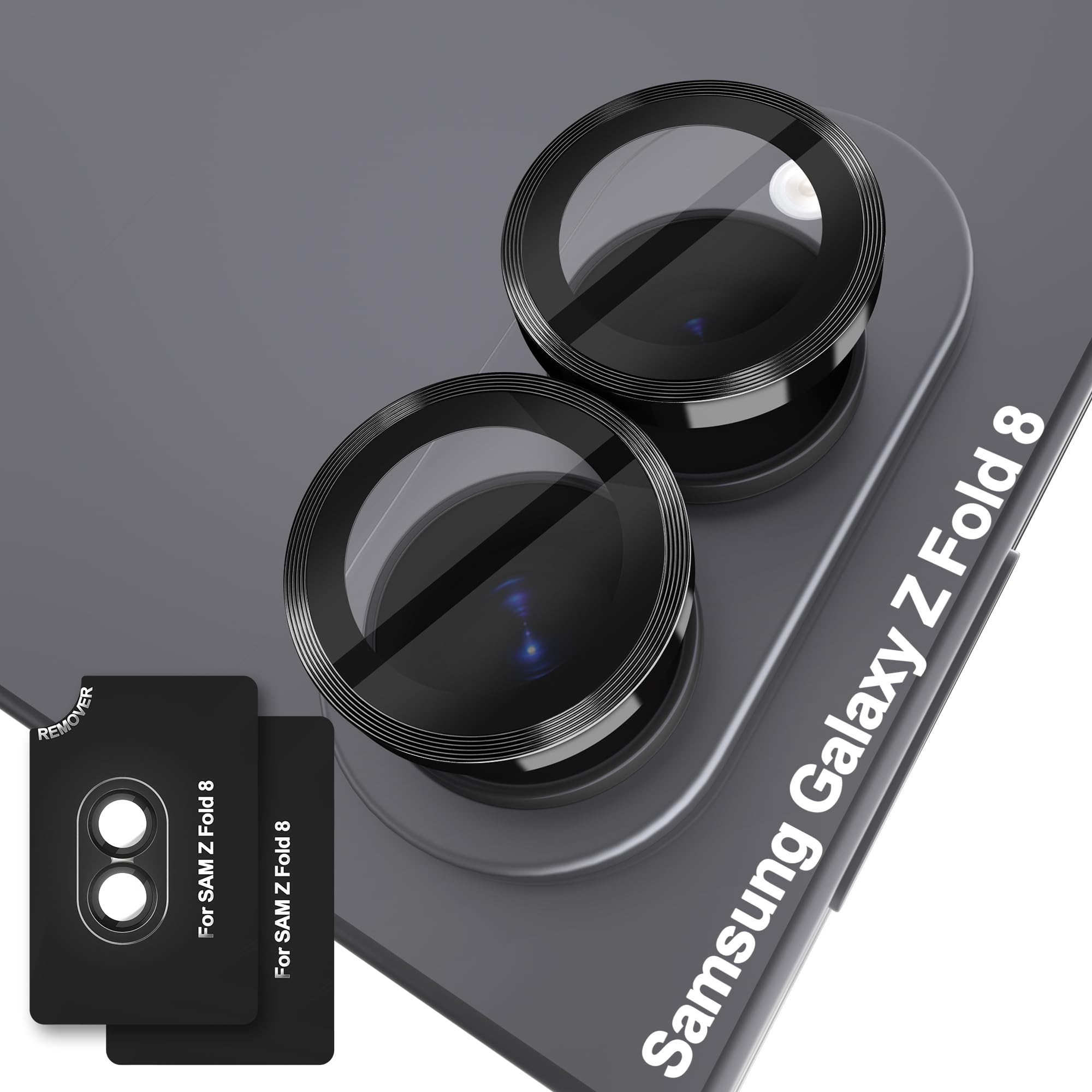 Orzero 9H Glass Camera Lens Protector for Galaxy Z Fold 8-Black, 2 Set