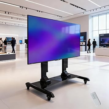 Motorized Mobile TV Stand on Wheels for 5586 Inch TVs, Motorized Mobile TV Cart with Memory Function up to 176 lbs, tv cart Rolling tv Stand with Electric Lift, Max VESA 800x600mm55-86 inch