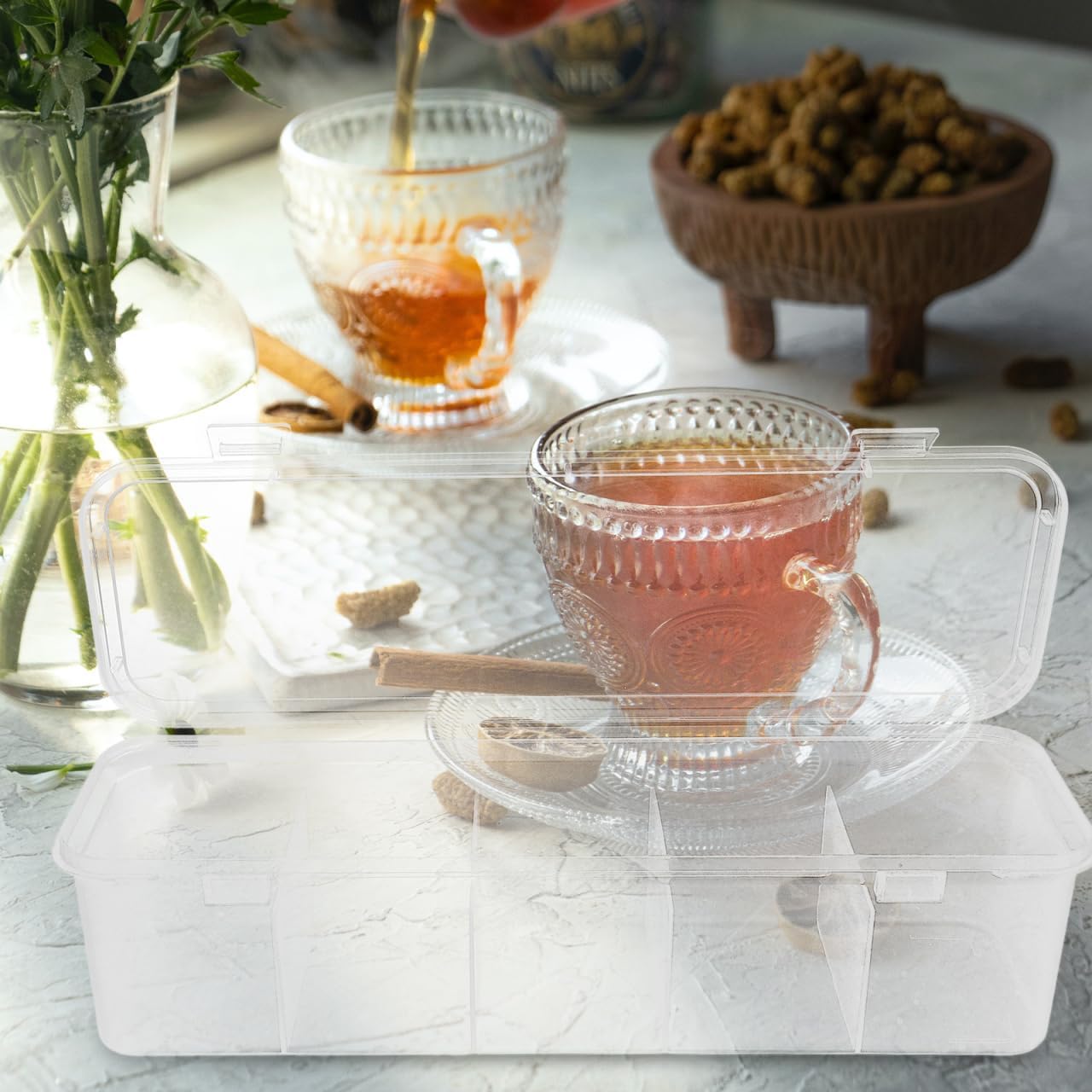Tea Bag Organizer Box with Lid Multi-Grid Tea Bag Holder and Sugar Packet Organizer for Counter Compact Storage Box for Kitchen Coffee Station Office Bar 11.22 X 3.54 X 2.63 in