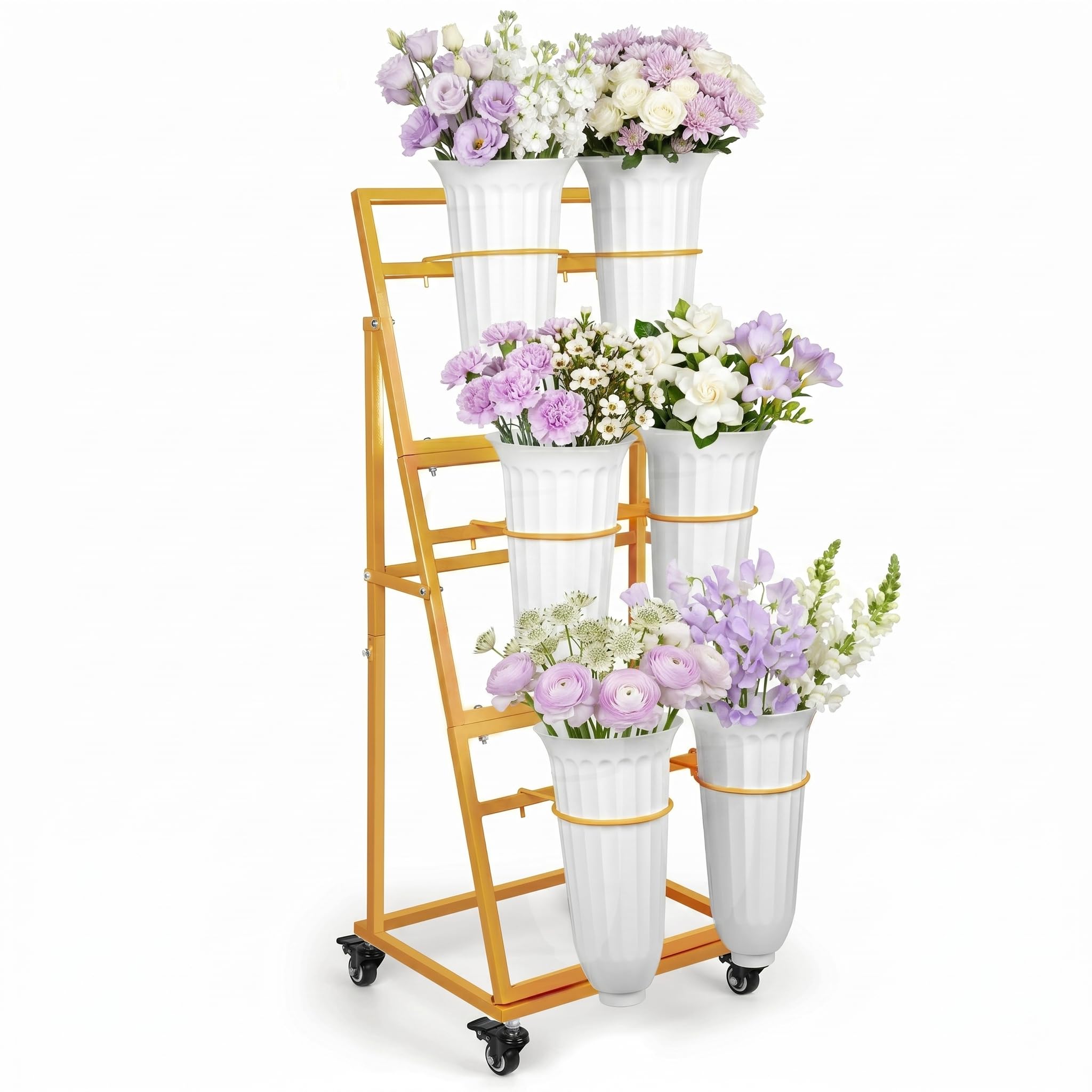 Photo 1 of ***MISSING many PARTS***


MAIEDELGAO Flower Display Stand With 6 Buckets,Flower Bar with Wheels,Flower Cart Display Stand for Florist Garden Wedding Home Decor (Gold)