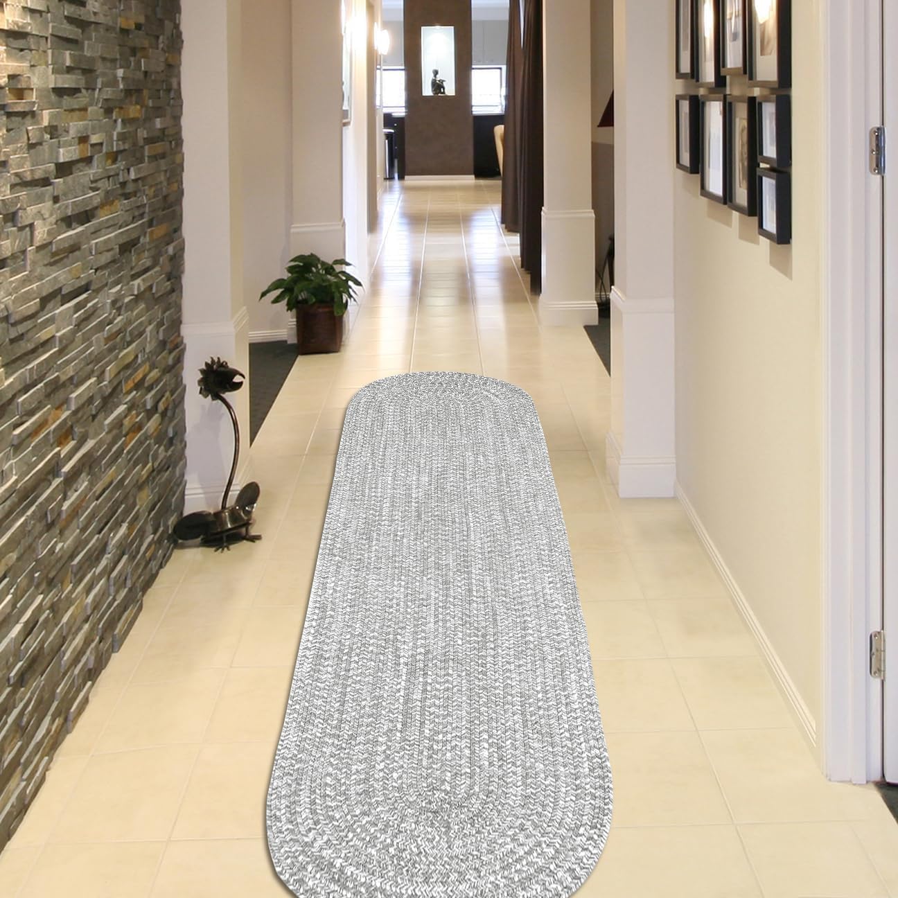Superior Indoor/Outdoor Runner Rug, Dual-Tone Reversible Braided Floor Decor for Patio, Front Porch, Entryway, Living Room, Office, Nursery, Artistic Home, 2' x 8' Oval, Canvas-White
