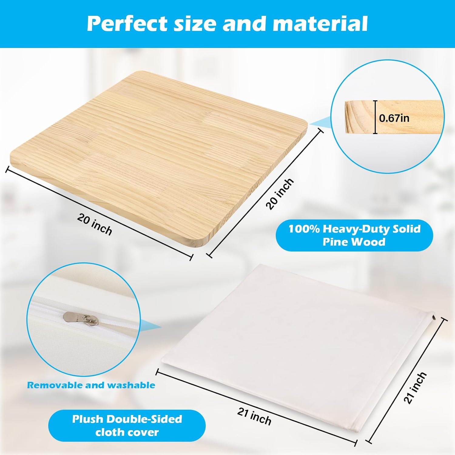Heavy Duty Couch Cushion Support Board,Extra Thick Solid Pine Wood Sofa Support for Sagging Cushions , Add Strong Seat Supports,Perfectly Fix and Protect Seat,Extend Furniture Life(20*20in,1pcs)