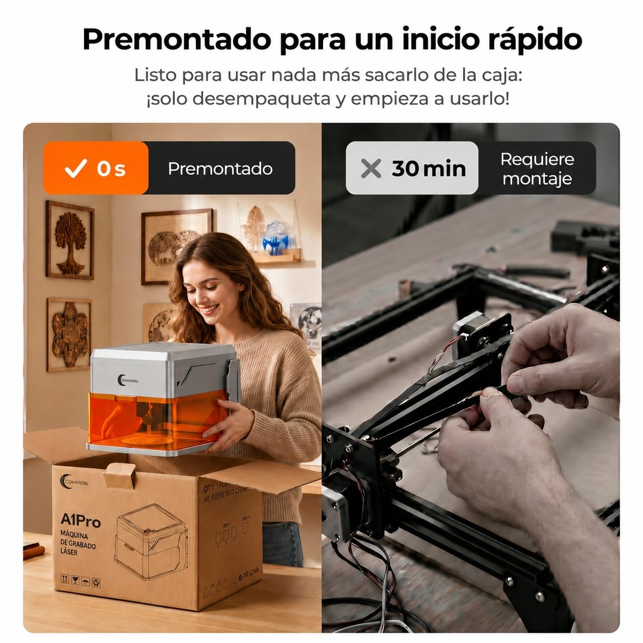 A1 PRO 5W Grabadora Láser Clase 1, Máquina de Grabado Cerrada con Cámara HD, WiFi y Software con IA, Precisión de 0,01 mm, Portátil para Madera, Cuero, Metal y Vidrio